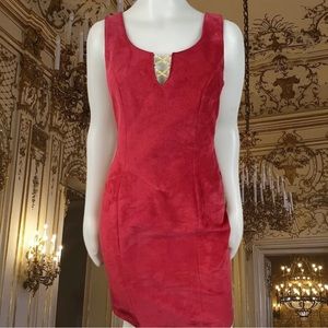 Women Size S Red Leather Suede Fitted Mini Dress Vintage 80s Y2K GORGEOUS Danier